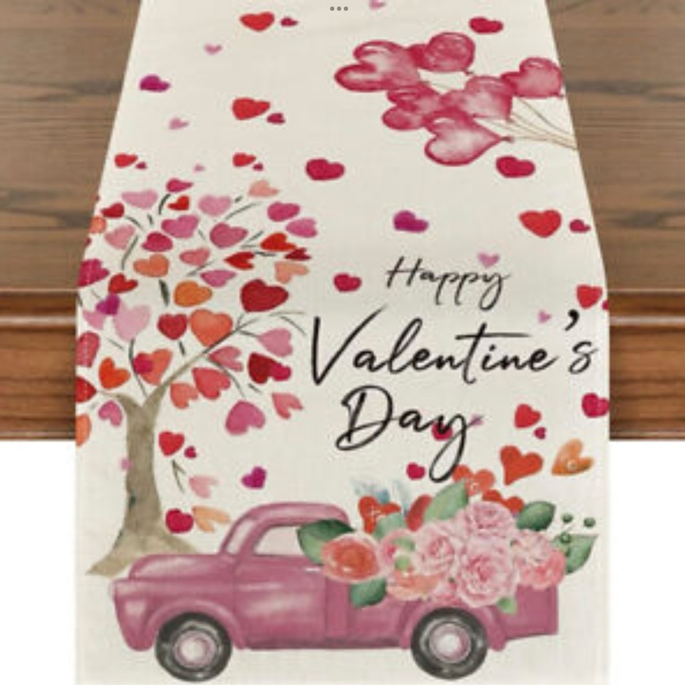 ARTOID Heart Tree Truck Rose Balloon Happy Valentine's Table Runner, 13" x 1 20"